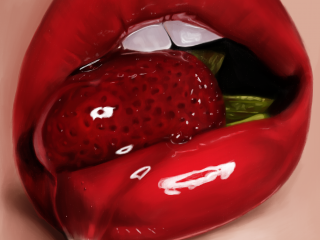 Lips with strawberry