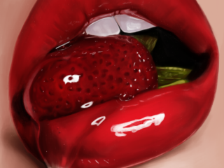 Strawberry in mouth